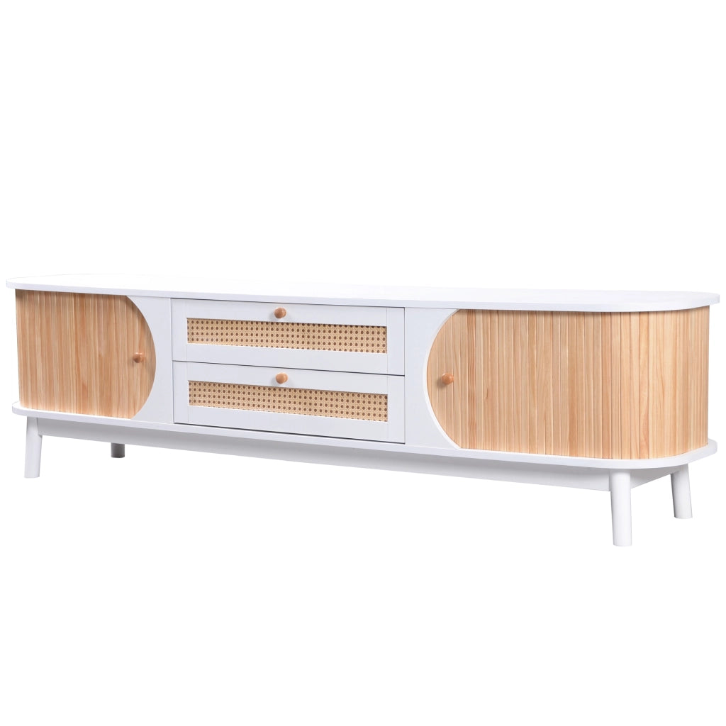 Mobile TV con 2 Ante e 2 Cassetti in Rattan; Stile Naturale; Soggiorno; 170??39;5??46 cm; in MDF; Bianco