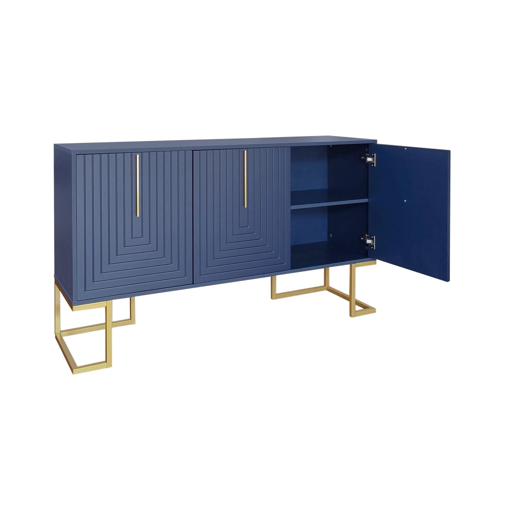 Credenza moderna 3 ante - Zephmum- Regolabile, porte a U, maniglie metalliche, base (Blu navy)
