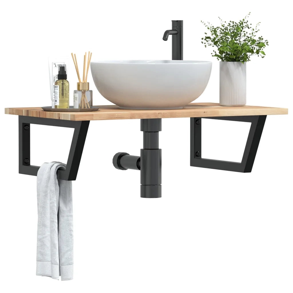 vidaXL Ripiano a Parete per Lavabo in Acciaio e Massello di Acacia