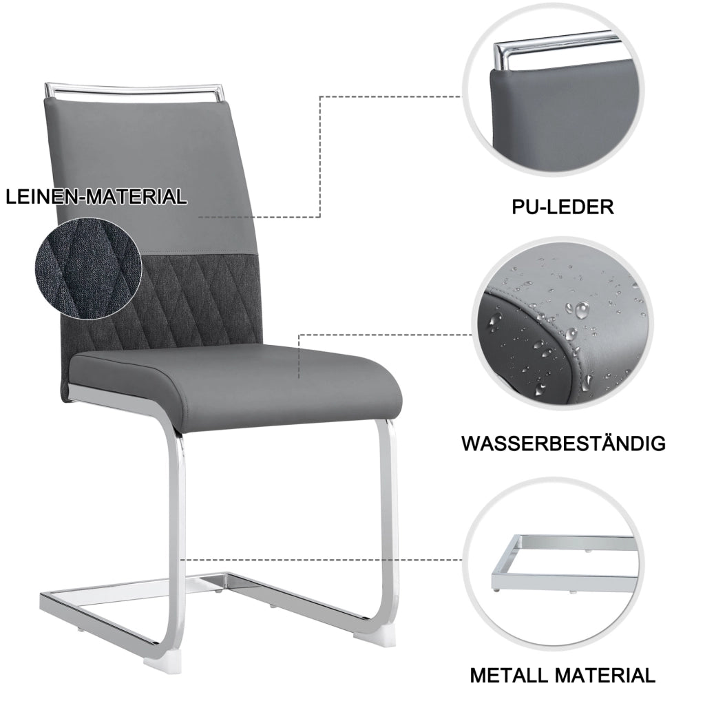 Sedia imbottita ergonomica grigia con schienale in PU e lino