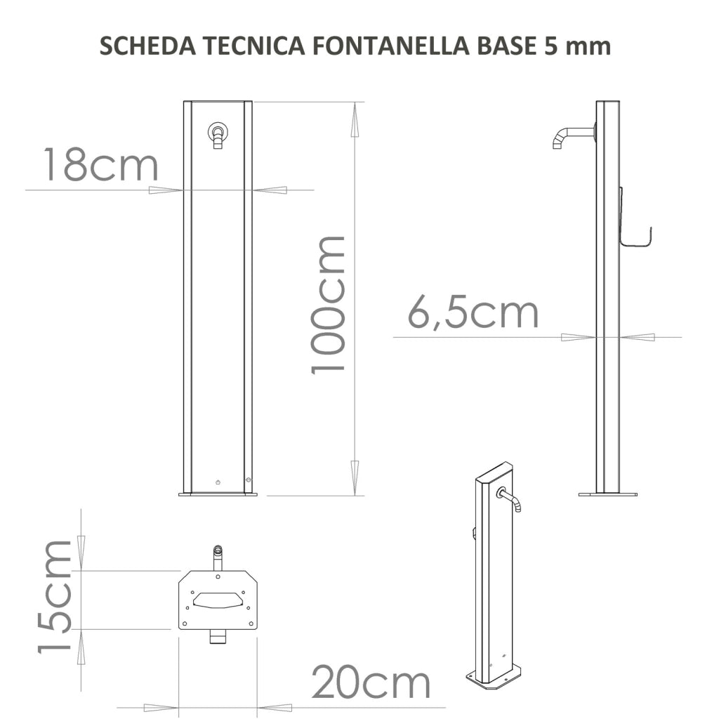 Fontanella da Giardino con Rubinetto in Ottone 20x10x100 cm in Acciaio Bianco