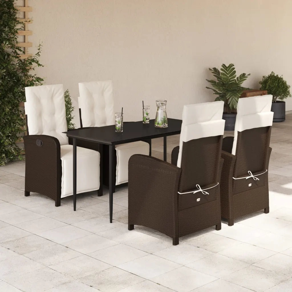 Set da Pranzo da Giardino 5pz con Cuscini in Polyrattan Marronecod mxl 112807