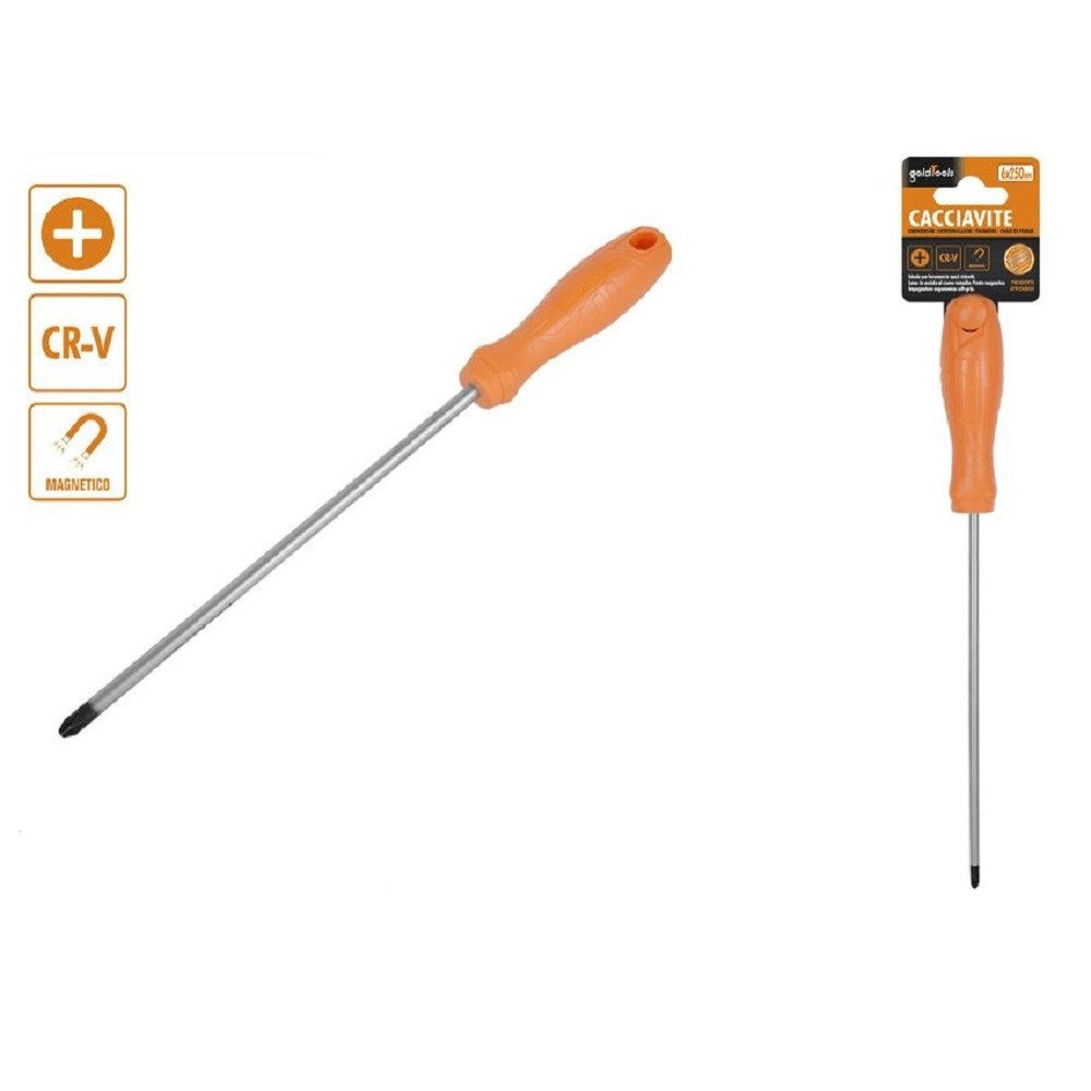 Trade Shop - Cacciavite Giravite 6 X 250 Mm Con Punta Magnetica A Croce In Acciaio Cr-v 97508 -