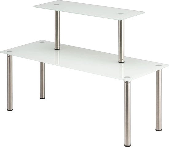 Scaffale in vetro, con piatti in vetro e gambe in acciaio inossidabile (bianco)