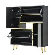 Mobile Scarpiera con 2 Ante e Ripiani Regolabili; LED 16 Colori; Frontale Lucido; Nero; in Pannelli di Particelle; 80×25×96 cm