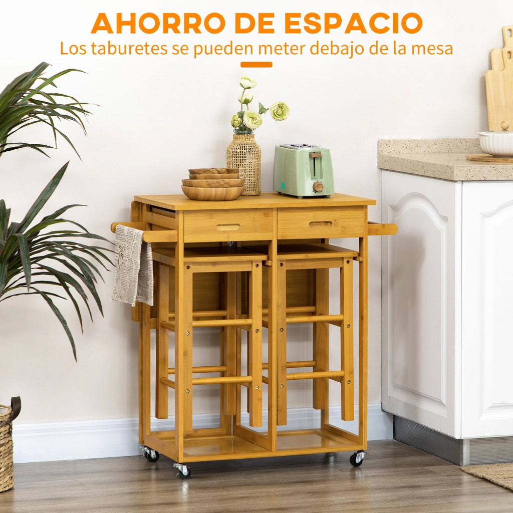 Set tavolo pieghevole con 2 sgabelli con ruote ¨C Xylo ¨C marrone 82,5x75,5x83,5 cm