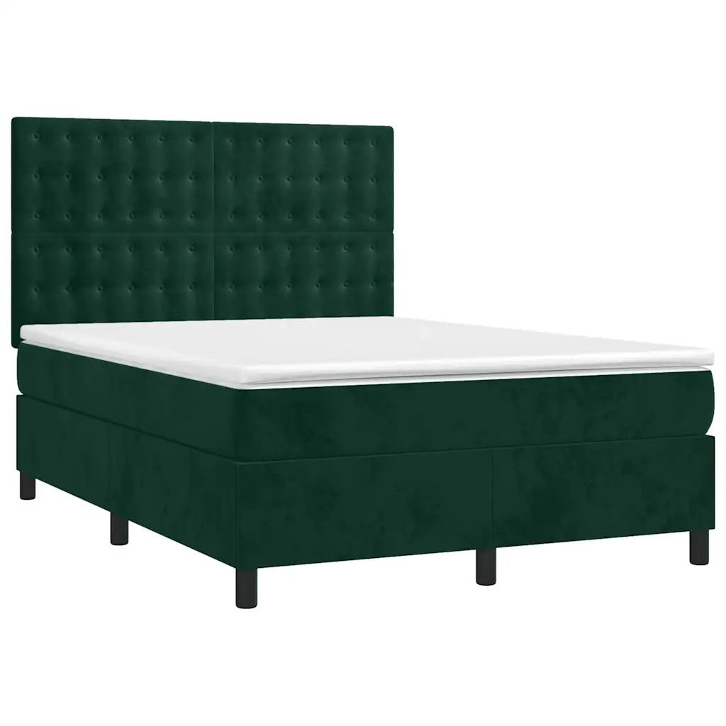 Letto a Molle con Materasso e LED Verde Scuro 140x190cm Velluto 3136362