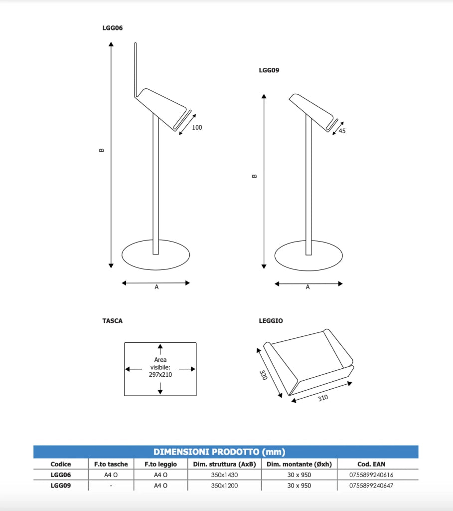 Espositore in plexiglass con contenitore A4 orizzontale