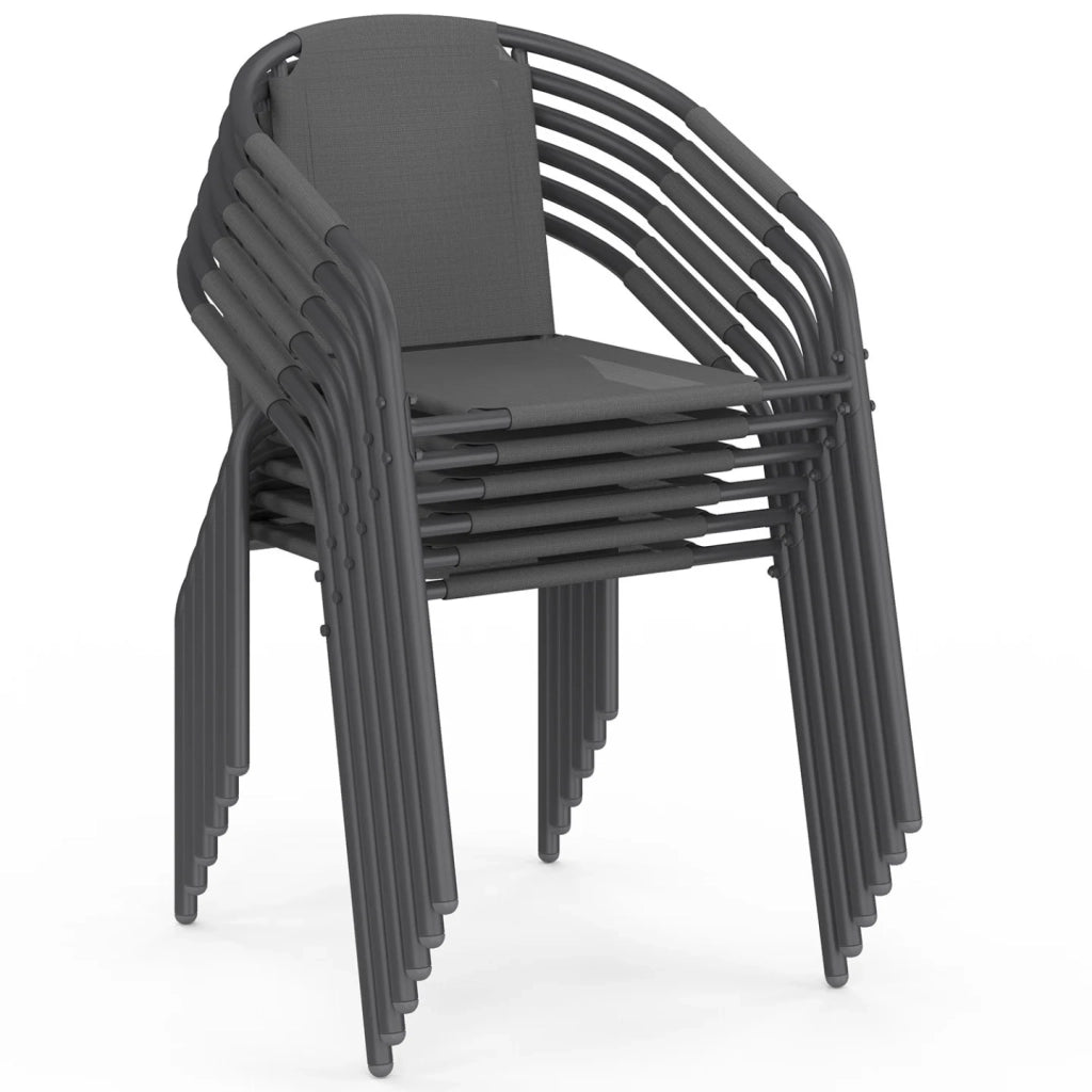 IDMarket - Set di 6 sedie da giardino impilabili THELMA in metallo e textilene, grigio antracite