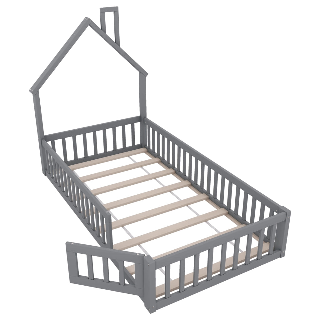 Letto a castello grigio con struttura a camino in pino 90x200 cm con rete a doghe