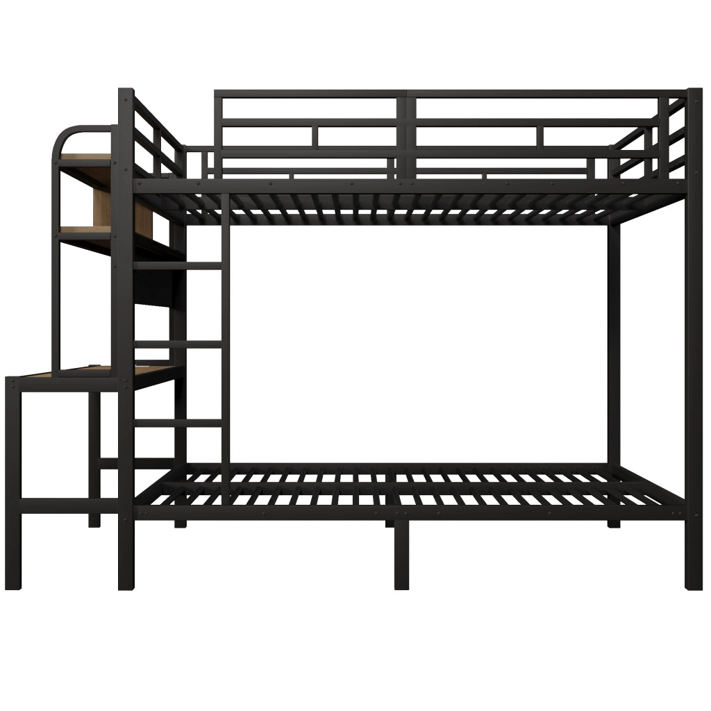 Letto a castello 140×200 cm con scrivania; ripiani; LED; USB; senza materasso; in metallo; nero