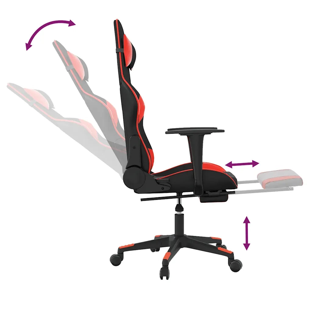 Sedia da Gaming | Sedia da e-sports Massaggio Poggiapiedi Nero e Rosso Similpelle