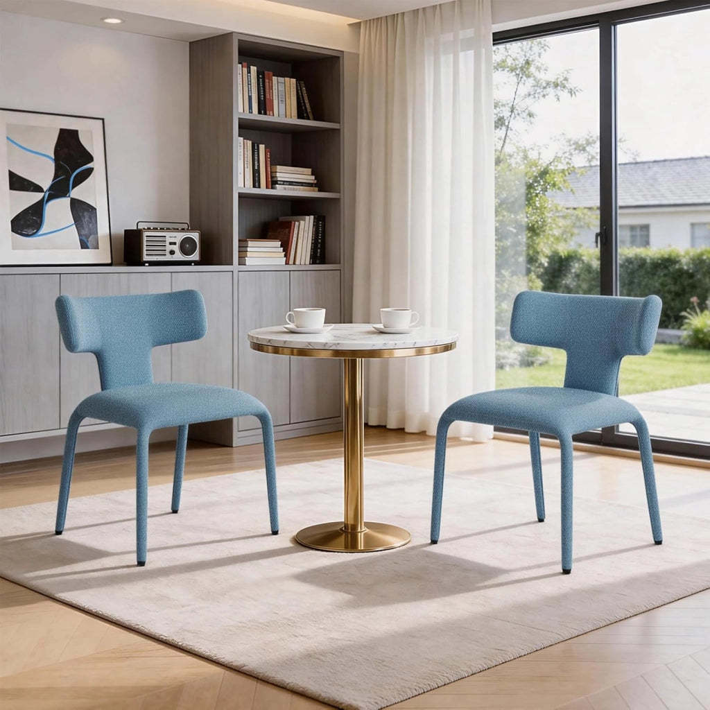 Set di 6 Sedie da Pranzo, Sedie Cucina con Schienale Curvo, Struttura Metallica, Rivestimento in Lino Colorato, per Sala da Pranzo, Soggiorno, Cucina,Blu Nebbioso