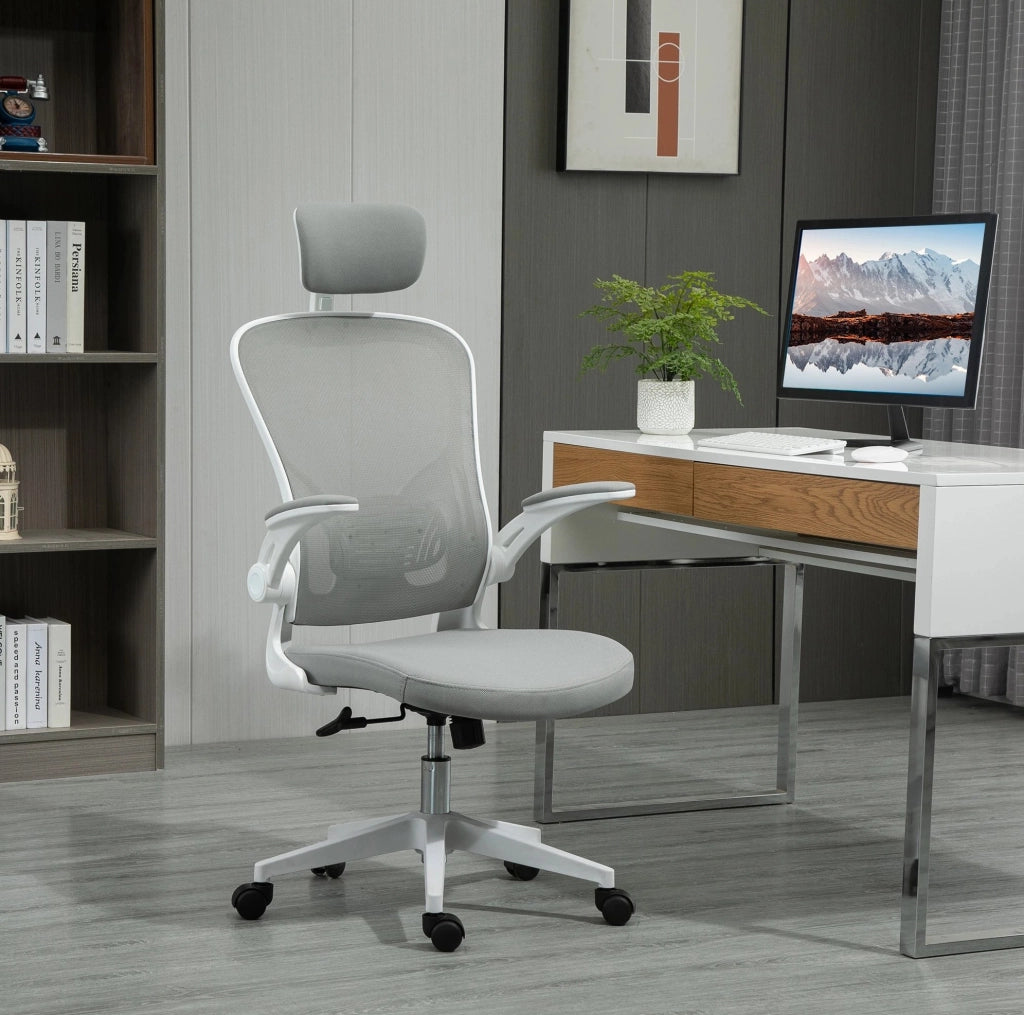 Sedia da ufficio ergonomica grigia con poggiatesta