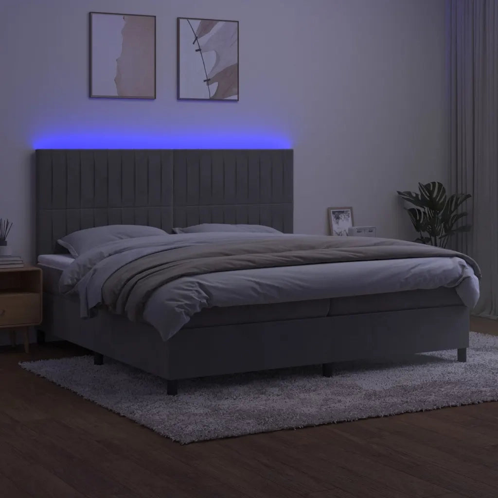 Letto a Molle Materasso e LED Grigio Chiaro 200x200 cm Velluto cod mxl 61652