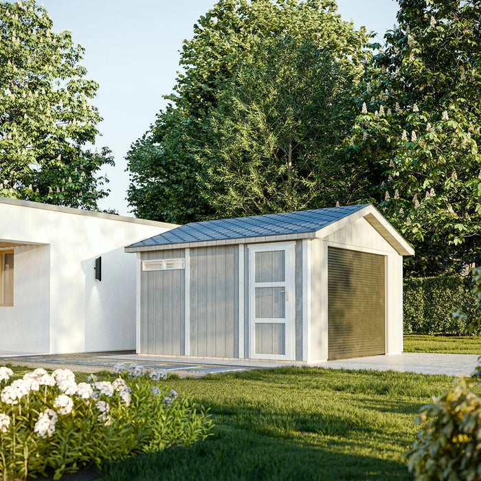 Garage di 13 m²- L378xL412 cm- Garage per moto, biciclette, attrezzi da giardino - Costruito con pannelli LP Smartside - Timbela M990B