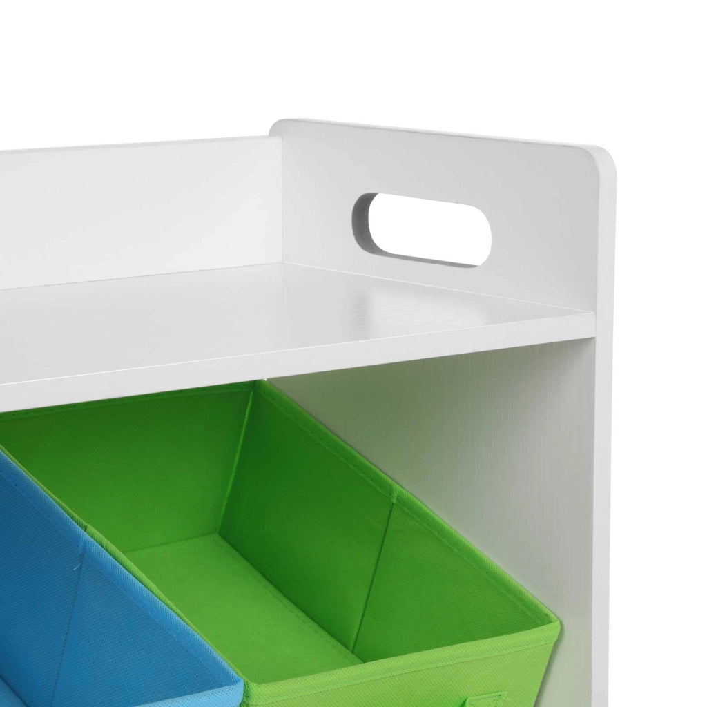 Scaffale portagiochi per bambini con 9 cestini rimovibili in tessuto non tessuto multicolore organizer per sala giochi struttura in MDF bianco 12_0002282