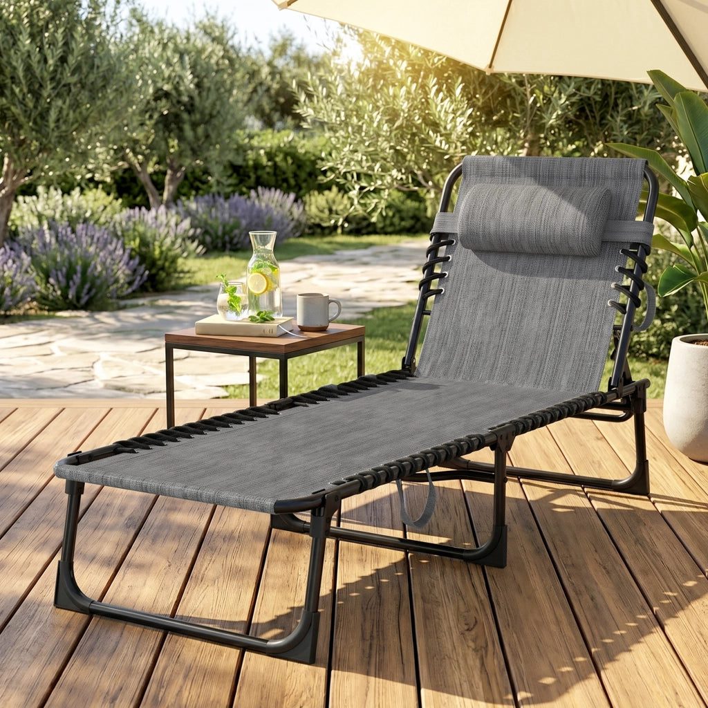 Chaise Longue Pieghevole ¨C zephmum ¨C Grigio 189x58x30 cm