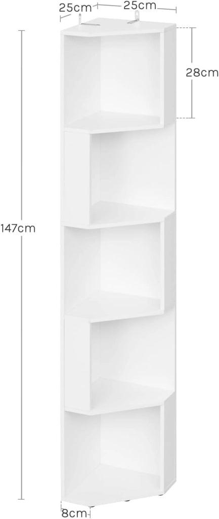 Scaffale ad Angolo, Libreria Verticale Bianca, Scaffale Divisorio con 5 Scomparti Aperti, per Soggiorno/Studio/Camera da Letto, SK046ws