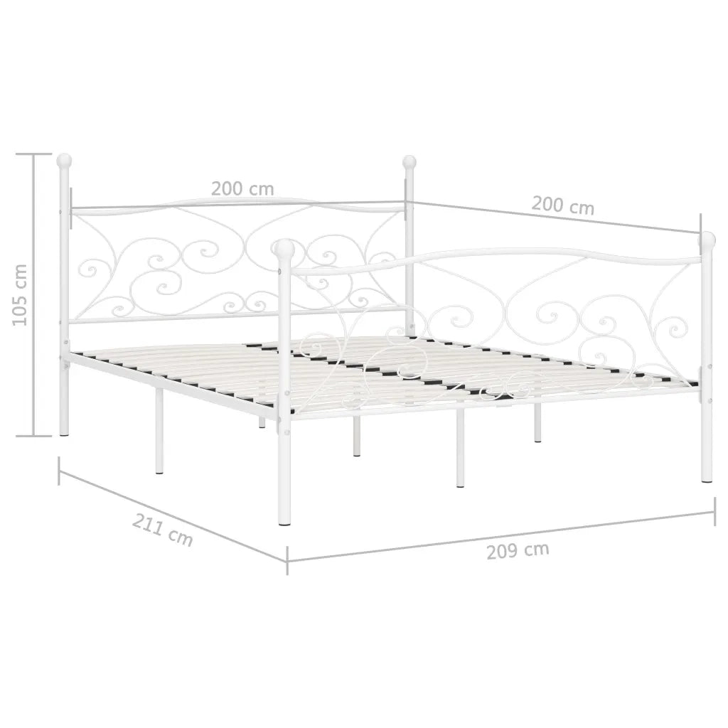 Letto matrimoniale | Letto per adulti | Giroletto con Doghe Bianco in Metallo 200x200 cm