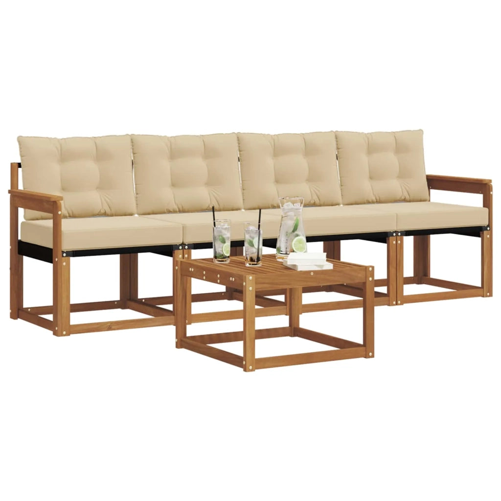 Set di divani da esterno con cuscino 5 pcs Naturale e Beige 3368372