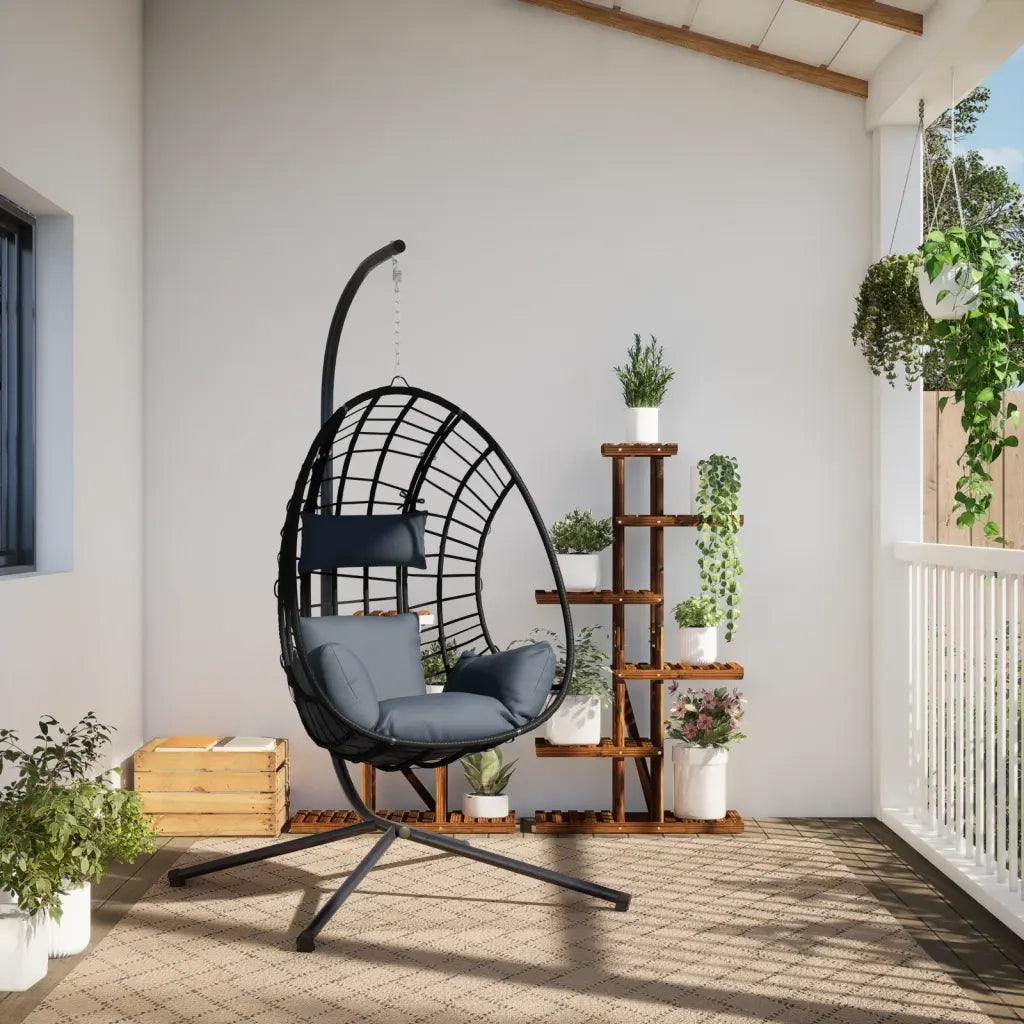 vidaXL Sedia a Uovo Sospesa con Supporto Antracite Polyrattan/Acciaio