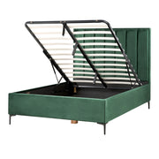 Letto Matrimoniale con Contenitore in Velluto verde scuro 140 x 200 cm con poggiatesta imbottita ottomana gambe in metallo Nero