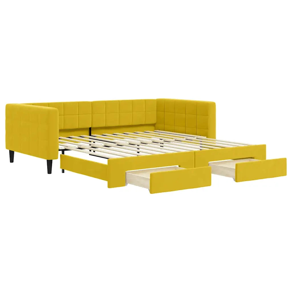 Divano Letto Estraibile con Cassetti Giallo 100x200cm Velluto 3196751