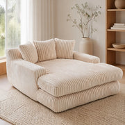 Méridienne Poltrona Pouf con Design Ergonomico e 3 Cuscini, in Velluto a Coste Beige 125 × 155 × 63 cm