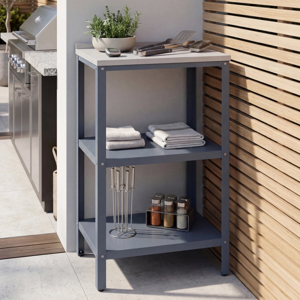 Bancone da Giardino Bolognano in Acciaio con Ripiani 92x50x50 cm Argentato / Grigio opaco casa.pro