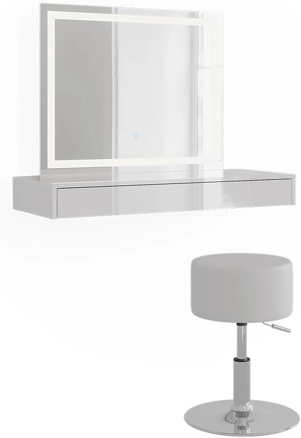 Tavolo da toeletta Sherry, Bianco, 100 cm 3 parti, con specchio fisso integrato per l’uso quotidiano