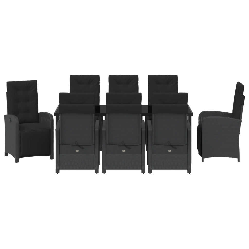 Set da Pranzo per Giardino da 9 Pezzi con Cuscini Rattan Sintetico Nero