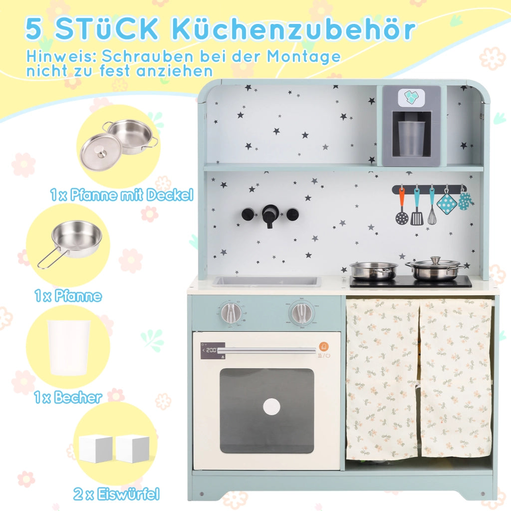 Cucina giocattolo per bambini con fornello, lavello e microonde per cameretta, MDF e plastica, blu, 29×60×81 cm