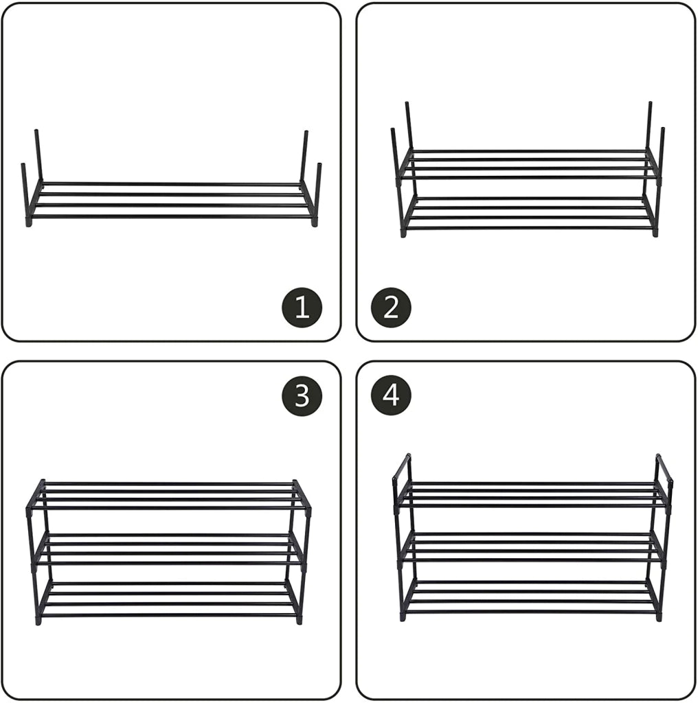 Scarpiera in metallo a 3 ripiani per 15 paia di scarpe per soggiorno ingresso spogliatoio 92 x 30 x 54 cm nero 12_0000505