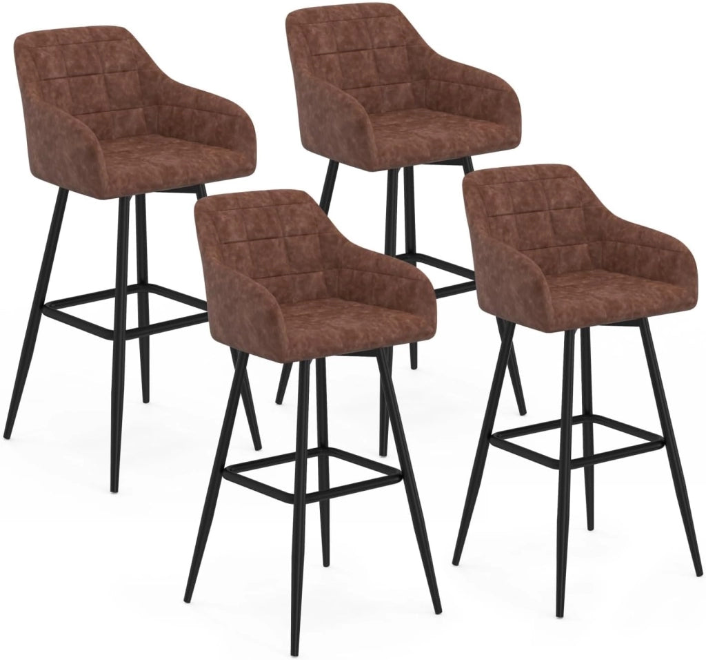 Set di 4 sgabelli da bar MADY con braccioli vintage marroni