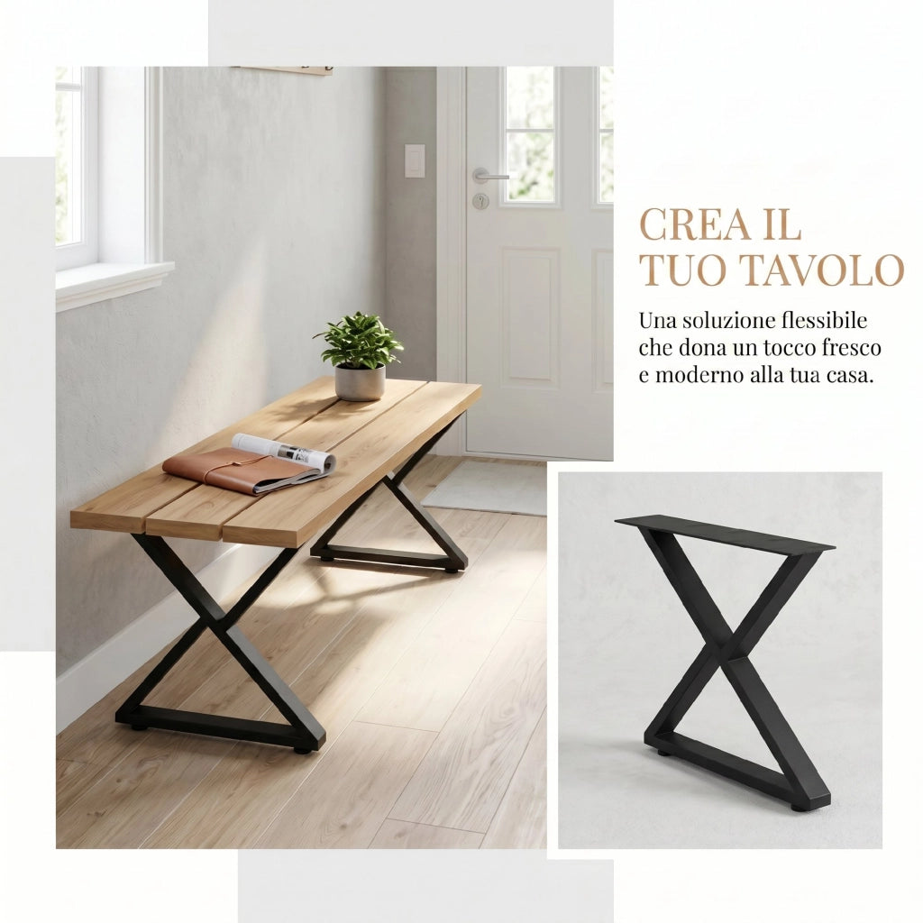 Gambe per Tavolo in Acciaio Nero a X ¨C Zephmum ¨C Regolabili, Stile Industriale