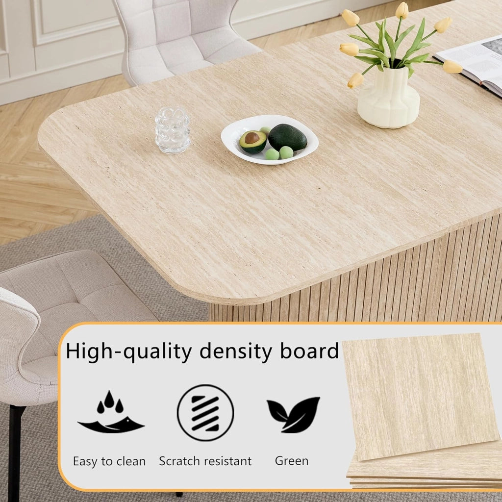 GrandCA HOME Tavolo da Pranzo Rettangolare con Angoli Arrotondati, Tavolo da Pranzo Moderno Cucina da 160 cm con Base in Legno, Ampio Piano di Lavoro in MDF, per 4-8 Persone, Travertino Giallo