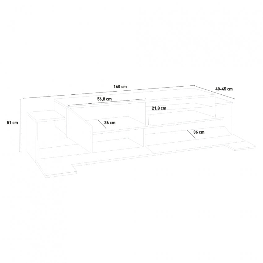 Porta TV Moderno NEW CORO con 2+1 ante battenti, ripiano in vetro bianco ardesia