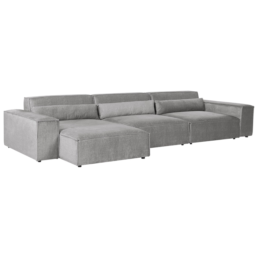 Divano angolare modulare a 3 posti a destro Divano componibile in tessuto grigio con gambe nere Soggiorno moderno