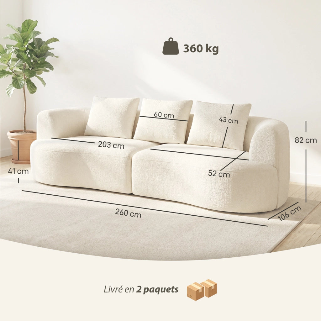 Divano 3 posti in chenille 260 cm ¨C zephmum ¨C crema