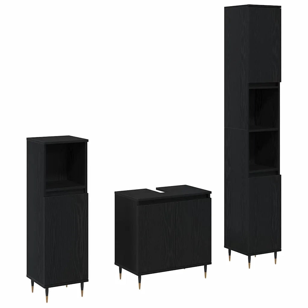 Set di mobili per il Bagno | Armadio da bagno 3 pz Rovere Nero 30 x 30 x 190 cm