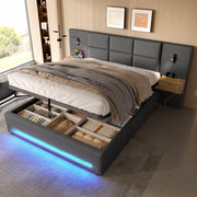 LETTO imbottito 160x200 cm in velluto grigio scuro con contenitore e USB-C