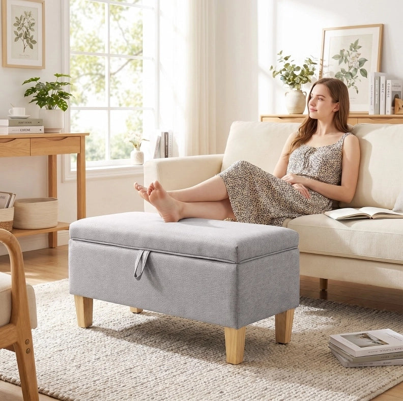 Panca contenitore imbottita grigio chiaro 71x37 cm