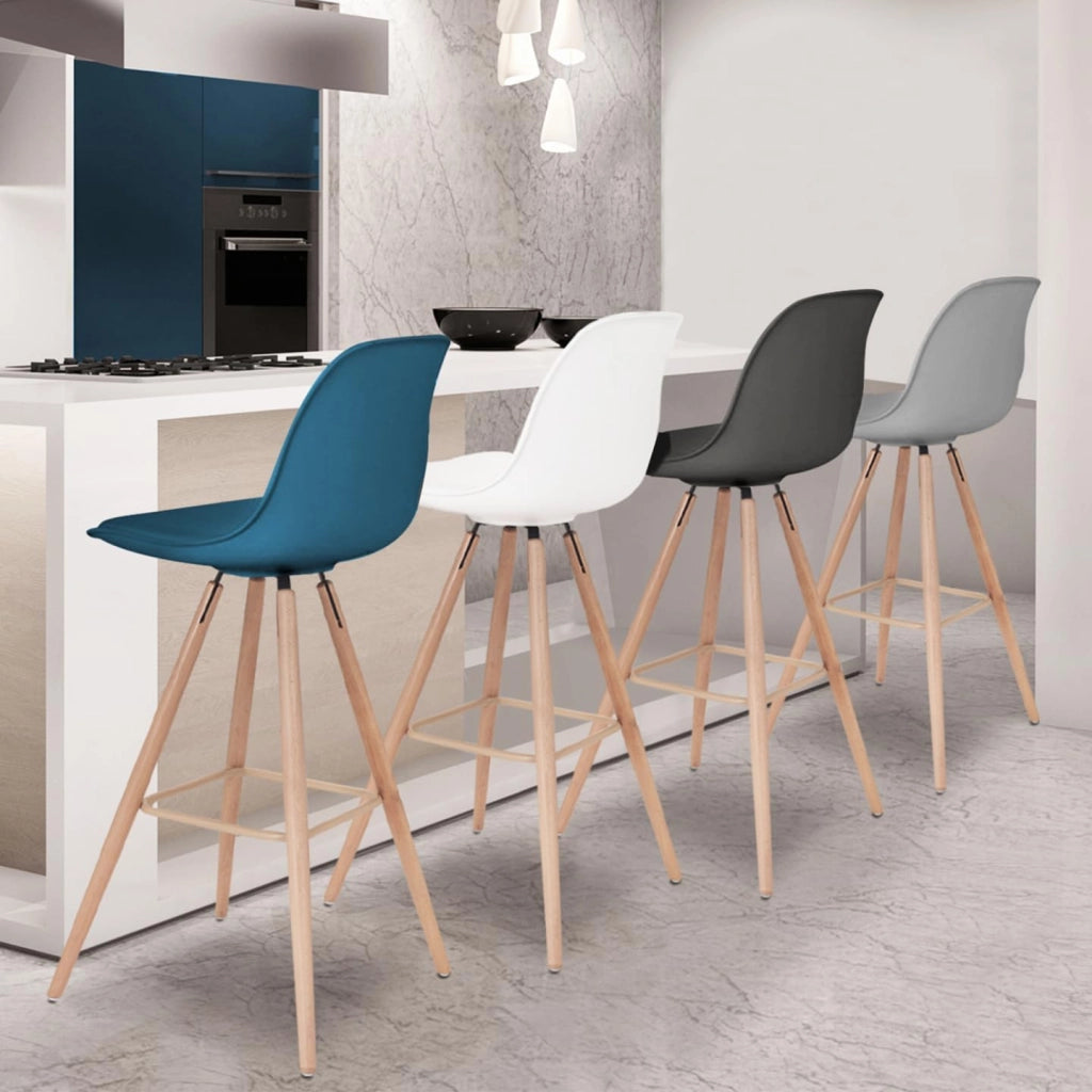 Set di 4 sgabelli da bar SARA grigio scuro, grigio chiaro, bianco e blu anatra