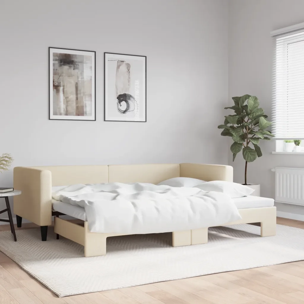 Divano letto | Sof¨¤ letto | Letto singolo Estraibile Crema 90x200 cm in Tessuto