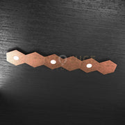 HEXAGON APPLIQUE-PLAFONIERA 3 LUCI + 3 DECORATIVO FOGLIA RAME 1142-3L3D-FR