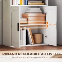 Libreria con Ripiani Aperti e Armadietto 2 Ante con Mensola Interna Regolabile, 60x30x145.5 cm, Bianco