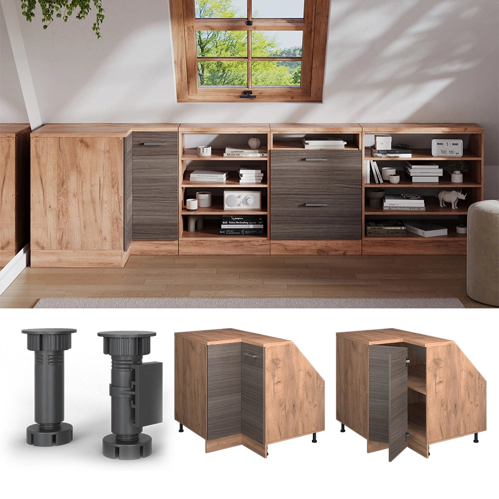 Mobile sottotetto Mobile angolare Rion Grigio nobile/Rovere dorato 75.6 x 83.8 cm con 1 porta, carcassa dell’armadio profondità 60 cm Vicco