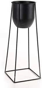 LIVING PORTAPIANTE TONDO IN METALLO STILE INDUSTRIAL 20X20X50 CM NERO