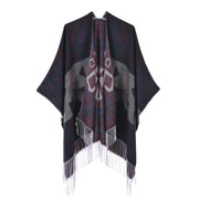Sciarpa/mantella da donna con spacco e nappe, double face, in cashmere, spessa, calda, taglia grande